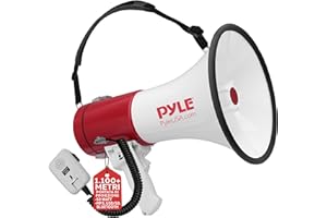 Pyle Megafono Portatile 50 Watt con Sirena, Volume Regolabile e Raggio 1100 Metri, Megafono per Eventi, Sport e Annunci Pubblici