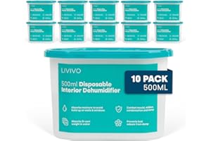 LIVIVO Pack of 10x 500ml Interior Dehumidifiers- Helps Stop Damp, Mildew, Mould Condensation Moisture Absorber Remover in Home Kitchen Wardrobe Bedroom Caravan Office Garage Bathroom, Basement
