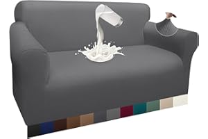 ‎GRANBEST Granbest Dicke Wasserdicht Sofabezug 1 Stück Luxuriös Thick Couchbezug für Hunde Schick Jacquard Elastische Couchbezug Möbelbezüge mit Anti-Rutsch-Schaumstoffe (2 Sitzer, Hellgrau)