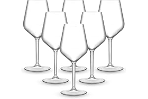 BRYNA BY AMZ BETTER BRYNA - Set 6 Piezas Vasos Copa Vino 33 Cl en Policarbonato (Plástico Rígido), 100% Diseño Italiano, Vasos Irrompibles, Copas Vino Reutilizables y Lavables en Lavavajillas, Transparente