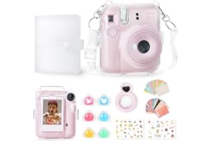 Rieibi Accessori per Fujifilm Instax Mini 12, confezione regalo include custodia trasparente Instax Mini 12 con cinturino, mini album fotografico, specchio selfie, adesivi fai da te, filtro colore