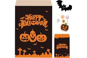 MOMAHUA 100 stycken halloween mini papperspåsar godisbar snacks påsar, liten kraft smörlådor färgglada, 13 x 18 cm presentpås