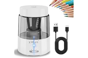 ZMOL Electric Pencil Sharpener,Professional Automatic Pencil Sharpener with Container, Auto Stop, Rechargeable Sharpeners for Colored Pencils(6-8mm), Classroom/Office/Home/White