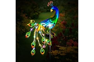 Joellfuner Lampe Solaire de Jardin, Statue Paon en Métal Lumière Solaire Exterieur, IP44 Paon Poteaux Lumineux Veilleuse Décorative de Jardin pour Pelouse Patio