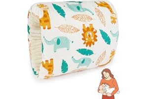 Aolso Poduszka do karmienia, poduszka do karmienia na ramię dla dziecka, poduszka, poduszka na ramię z przytulną kołyską, poduszka do podparcia głowy dziecka do podróżowania (biały płowy słoń)