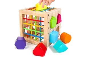 HELLOWOOD Jeu de tri Montessori Cube à emboîter à partir de 1 an, Cube de motricité avec 8 Cubes à emboîter, Jouets en Bois pour Enfants à partir de 1 2 3 Ans