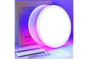 ‎TAIPOW Taipow Lampa Sufitowa LED 2 Pcs, Lampa Sufitowa 24W 2160LM z Pilotem Zdalnego Sterowania, 3000K-6500K 7 RGB Kolor Okrągła Cienka Nowoczesna Lampa Sufitowa do Sypialni Kuchni łazienki Salonu - Ø 30cm