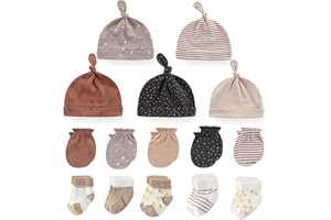 MAMIMAKA Baby Boys Caps Mittens and Thick Warm Socks Cotton Newborn Essentials Accessories (Hats+Gloves+Terry Socks), 0-6 Months