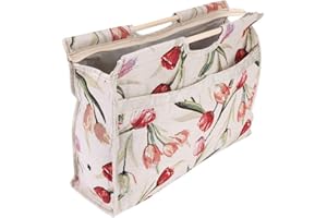 JEANOKO 1 Bolsa de Tejer, Bolsa de Almacenamiento de Hilo, Práctica Bolsa de Almacenamiento de Tela Tejida con Mango de Madera para Agujas de Tejer, Herramientas de Costura(Jacquard rosa)