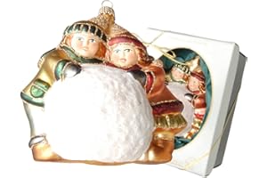 Krebs Glas Lauscha - Dekoracja bożonarodzeniowa / ozdoba choinkowa ze szkła - wielokolorowa dekoracja choinki - motyw: Emma i Emilio ze śnieżką - Rozmiar: ok. 11 cm - Made in Germany