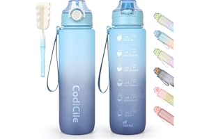 CodiCile Gourde Sport 1l Bouteille d'eau de sport 1 l sans BPA avec couvercle de verrouillage et anti-fuite, pour gym, école, cyclisme, plein air, sport, fitness et bureau