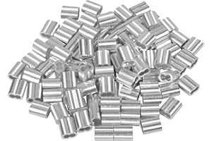 FODLON 100 Piezas Virolas de Aluminio, Manguito de Bucle de Aluminio de Presión, Casquillos de Aluminio de Virolas Dobles, Mangas de Aluminio de Cuerda de Alambre para Cables de Acero, Plateado 4 mm
