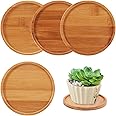 LKEREJOL 4 Pack Bamboo Plant Pot Saucers, 4.7 Inch Round Bamboo Plant Trays for Owl Pots Succulent Pots, Flower Pot