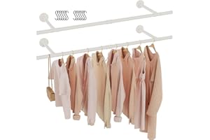 GUOHNHE Penderia per Abiti Industriale, Appendiabiti da Parete a Tubo, Appendere i Vestiti Staccabili, Barra di Metallo Retrò Rimovibile, Salvaspazio, 121 cm, Set da 2, Bianco, SG121W-2