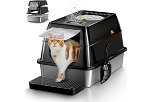 EOSARCU XXL kuweta dla kota ze stali nierdzewnej, bezzapachowa, z pokrywką, duża kuweta ze stali nierdzewnej, zamknięta kuweta dla kotów, zabezpieczona przed wyciekiem i łatwa do czyszczenia, czarna