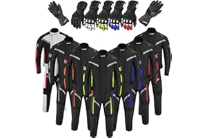 LIMA-MOTO Mens 2 Piece Motorbike Suit Waterproof Cordura MotorcycleJacket and Trousers CE Suit Armor with Leather Riding Gloves Touchscreen Windproof Set