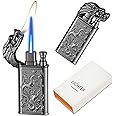 Lighter, Relief Dragon Dual Flame Torch Lighter, Windproof Adjustable Jet Flame and Soft Flame, Refillable Butane Lighter for Candle, BBQ, Kitchen, Camping(Gas not Included) (Black Ice)
