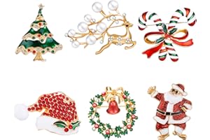 MELLIEX 6 Stück Weihnachten Broschen Pin Set Strass Weihnachtsbroschen Kristall Weihnachtsschmuck für Kleidung Geschenk Ornamente