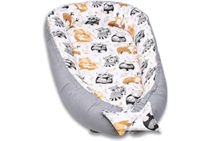 PaLulli Kuschelnest 2-seitig Babynest Babynestchen Baby Nest Nestchen Reisebett Wickelauflage Kuschelbett, Kokon Kokon für Babybett - Babys und Säuglinge, 100% Baumwolle Oeko TEX (Animals)