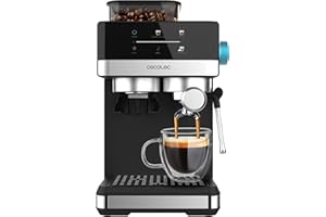 Cecotec Cafetière Express Power Espresso 20 Grind. 1 350 W, 20 bars, café avec vapeur, 2 tasses, écran tactile, moulin, réservoir de café 150 g et 1,7 l eau, mousse, thermoblock, sécurité