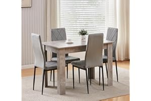 Menaka Modern Wooden Dining Room Table and Chairs Set of 4 for Small Space, 5 Pieces Rectangular Kitchen Table with 4 Chairs (grey table with 4 grey velvet chairs#2)