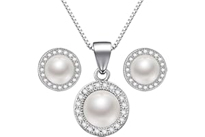 Lydreewam Lebensbaum/Perlen Schmuckset Silber 925 für Damen Kette Ohrringe Set mit Geschenkbox zum Weihnachten Geburtstag Muttertag Valentinstag