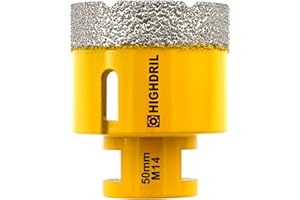 HIGHDRIL Broca de diamante - 50mm con rosca M14 Taladrado en seco para azulejos de porcelana Cerámica Granito Mármol Piedra Mampostería Ladrillo para amoladoras angulares