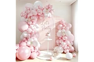 Rosépärla, vit ballongbåge | Transparenta dubbelfyllda heliumballonger, rosa och vit, festdekoration för födelsedag, babyshow