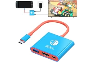 DUEQID Adaptateur USB C vers HDMI pour Switch, Dock 3 en 1 avec câble HDMI 4K, Charge de Type C, Compatible avec Switch, Steam Deck, Smartphones, PC (Rouge)