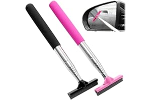 AIMEKE 2 Stück Professioneller Fensterabzieher Auto Klein, Einziehbarer Seitenspiegel Wischer zu 98 cm, Scheibenabzieher Auto, Abzieher Auto, Mini Scheibenabzieher für Auto Rückspiegel (Schwarz+Rosa)