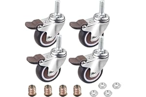 DBREAKS 4 ruedas giratorias con freno de 32 mm, ruedas roscadas M6 x 15 mm, ruedas para muebles, carga 64 kg, rueda de goma TPE para pequeños equipos
