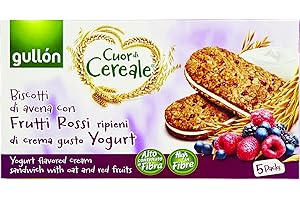 GULLON Gullón Biscotti di Avena con Frutti Rossi Ripieni di Crema Gusto Yogurt, 5 x 44g