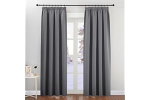 PONY DANCE Pencil Pleat Door Curtain Blackout - 2 Panels Thermal Insulated Curtains for Living Room Privacy Screen Heat Cold Blocking, 52 Inch Width x 84 Inch Drop, Grey