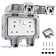 FOXNSK Waterproof Double Outdoor Socket - 13A IP66 Weatherproof Wall Electrical Outlet With Switched Socket Covers
