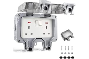 FOXNSK Outdoor Sockets Waterproof Double Socket, Weatherproof Outdoor Sockets Outdoor Outside Plug Socket 13A IP66 Wall Electrical Outlets Switched Socket Covers