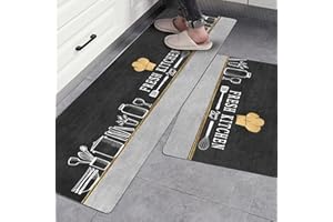 MTWSJIA Kitchen Mats Cushioned Anti Fatigue 2 Piece Set, PVC Waterproof Leather Non Slip Washable Kitchen Rug for Floor Mat Heavy Duty Standing Mat(45 * 75+45 * 150cm)