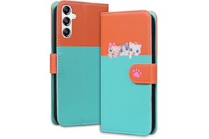 LSPCASA Wallet Case For Samsung A14 5G Cartoon Animal Samsung A14 Phone Case With Card Slots Kickstand Samsung Galaxy A14 Phone Case For Samsung Galaxy A14 5G Orange Blue