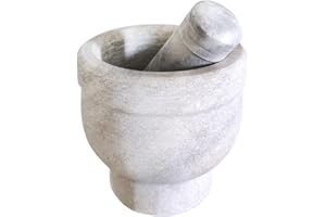 Capacitea 6935517115463 Heavy Duty Stone Mortar and Pestle Set for Grinding Spices Crushing Herbs, White, Large, 14.5cm Diameter, 14.2cm Height