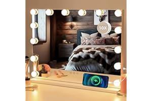 Puselo Hollywood Vanity Mirror with Lights,Large Hollywood Mirror with USB Output Port,Makeup Mirror with Lights Tabletop and Wall Mounted (50 x 42 cm)