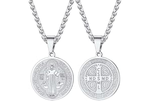 U7 Collar con colgante de cruz de San Benito – Cadena crucifijo – Chapado en oro – Acero inoxidable – San Benito Exorcista – Joyas cristianas – Moneda Jesús – Cruz latina (con caja de regalo)