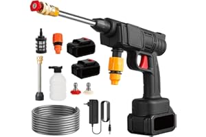 EAGERMINDS Pistola de Agua de Alta presión, 30Bar Limpiador de Alta presión portátil con batería de 6000mAh, Cargador y Manguera 5m, 435PSI hidrolimpiadora Bateria para Jardín y Coche (2 × baterías)