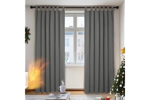 Deconovo Mörkläggningsgardin ogenomskinliga öglor för värmeisoleringsgardiner, 220x140 cm (H x B), ljusgrå, uppsättning om 2