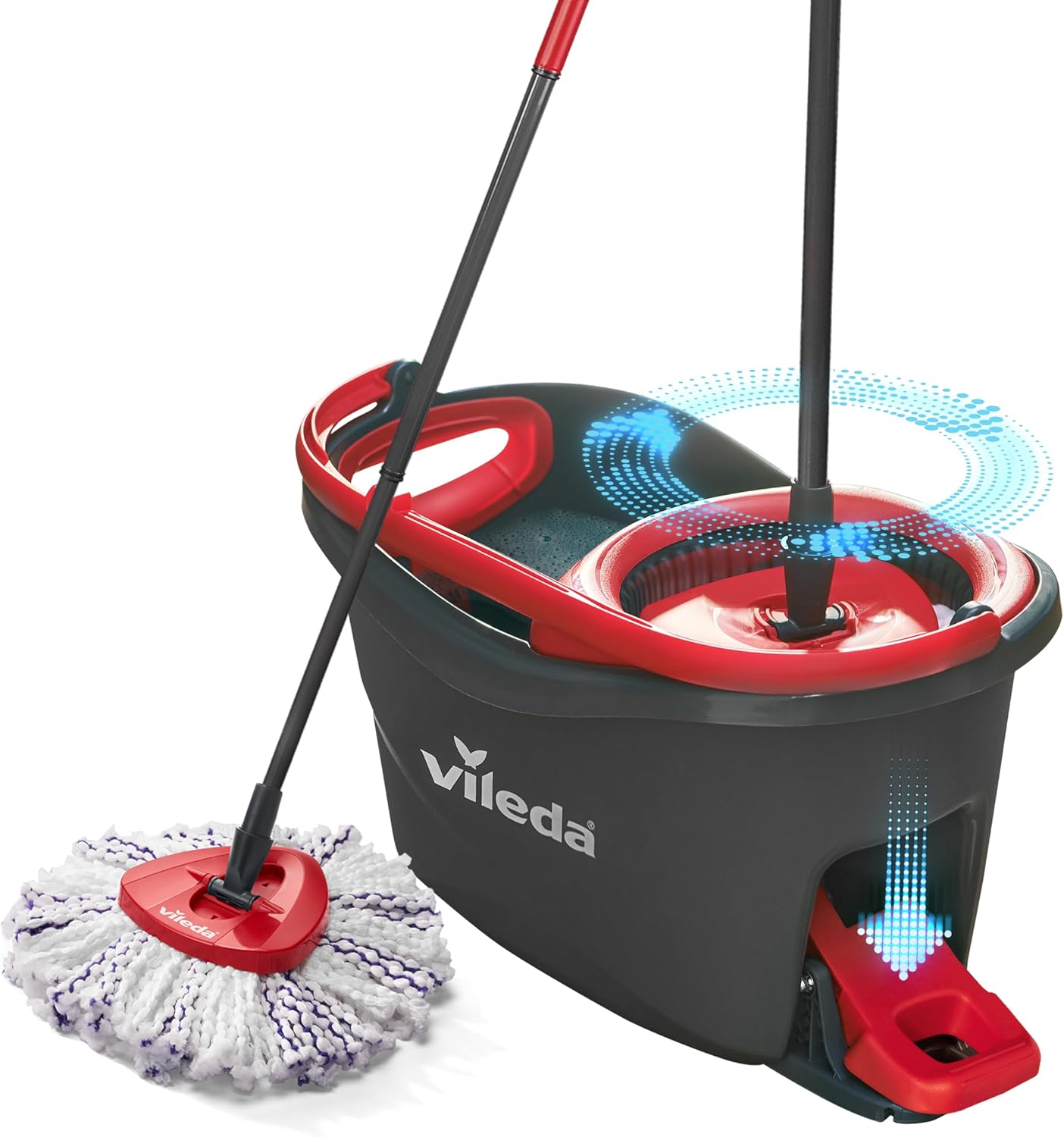 Vileda Turbo Deep Clean - Kit complet lavage sol, manche télescopique 85-131 cm, balai à système rotatif avec seau à pédale, Nouvelle génération de pad microfibres 3en1