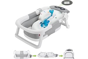 NICEYOEUK Collapsible Baby Bathtub for Newborn to Toddler,Durable Essential Infant Bath Tub,Portable Travel Baby Bathtub with Soft Cushion,No-Slip Hanging and Detachable Bathtub (Grey)
