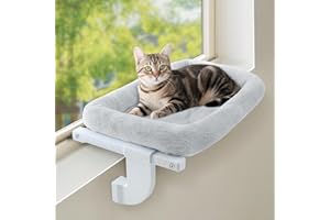 GUUSII HOME Cat Window Bed Radiator Hammock Kitten Perch Adjustable No Drilling for Indoor Large Cats Cordless Kitty Hanging Windowsill Seat Attached Bedside Machine Washable Hold up 18kg (Grey, L)