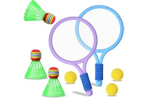 Zsanhua Kid Tennis Racket Sets, 2 Plastic Badminton Racket with 3 Badminton and 3 Tennis Balls, Children Tennis Racquet for Boys Girls Leisure Sport Tennis Badminton Beach Outdoor Training Play