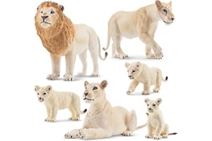toymany 6PCS White Lion Figurines with White Lion Cubs, Realistic Jungle Animals Figures Family Set Includes Baby Lions, Educational Toy Cake Toppers Christmas Birthday Gift for Kids Toddlers