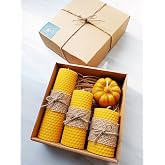 Petekoğlu Balmumu Mum Dekoratif Hediye Kutusu 4 L&uuml; Set Doğal Petek Beeswax Candle Bal Kabağı (J&uuml;t kumaş)
