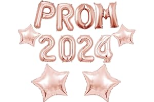 AXLTHK Prom Decorations 2024,Graduation Decorations,16 inch PROM 2024 Letter Balloons as Graduation Banner 4 Pcs Foil Star Balloons Backdrop Banner Photo Booth Props for Grad Leavers Party (Rose Gold)