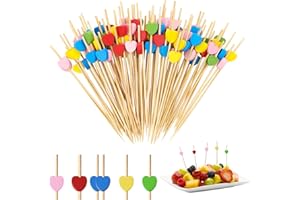 LFBEST Zestaw 100 szt. drewnianych wykałaczek, szpikulców do przekąsek, szpikulców koktajlowych w kształcie serca, z uroczą dekoracją do baru, ciasta, przyjęcia i przyjęcia urodzinowego, szpikulca owocowego